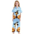 thumbnail image 3 of Gelikeya Girls Pajamas Size 10-12 Halloween Outfits 3 Piece Short Sleeve Tops + Shorts + Pants Nightiewear Pajama Sets (Light Blue, 12-13 Years), 3 of 7