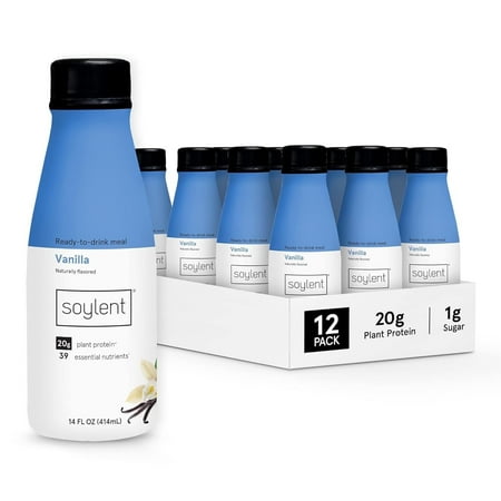 Soylent Vegan Meal Replacement Shake 14 Oz Ready to Drink Plant Protein Shakes, 12 Pack, Vanilla