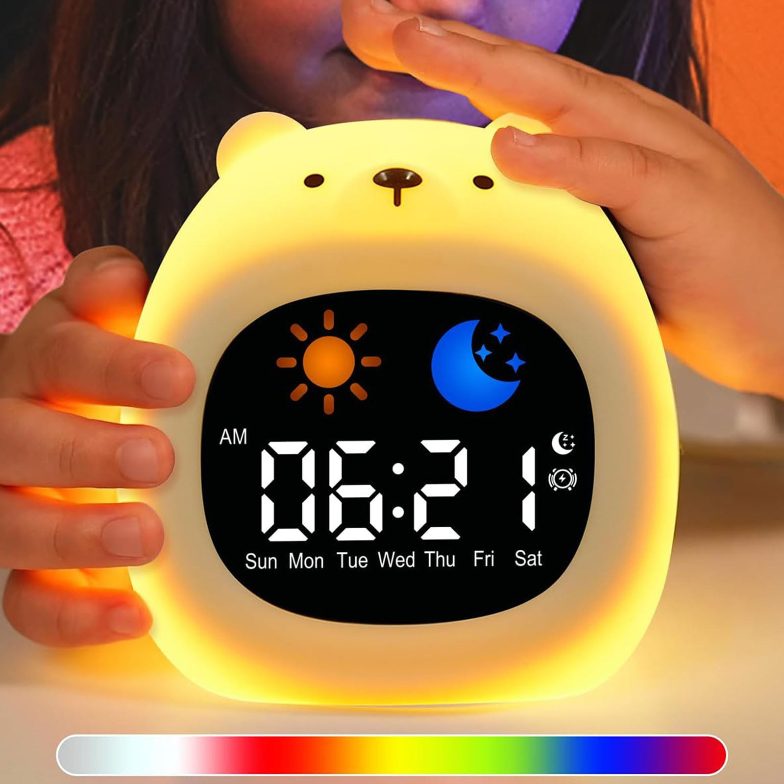 ZMKIAG Kids Alarm Clock with Color Change Night Light, Bedside Sleep Trainer Clocks with White Noise Rechargeable Cute Animal Shaped Digital Clocks for Boy & Girl