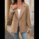 thumbnail image 5 of Blazer para Mujer, para Oficina, Otoño, Elegante, con Abertura Frontal, de Leopardo, para Negocios, Informal. Caqui S, 5 of 10