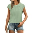 thumbnail image 7 of Lenpel Women's Tank Tops Fashion Summer Cap Sleeve Crew Neck Pleated Eyelet Embroidered T Shirts Dressy Casual Blouses, 7 of 7
