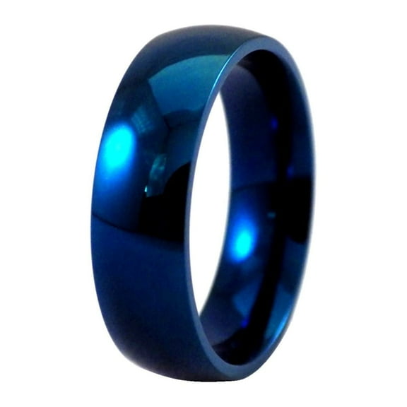 Domed Electric Blue Wedding Rings 6mm Stainless Steel Band