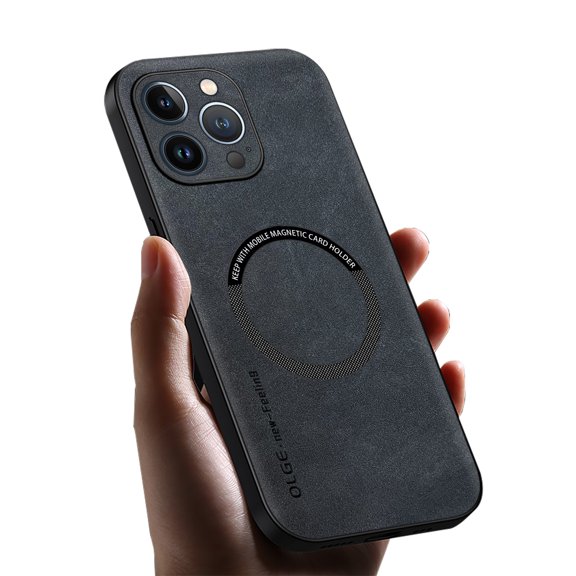 ELEHOLD For iPhone 14 Pro Luxury Leather Magnetic Shockproof Case Slim Drop Protection Cover, Lens & Screen Protection, Compatible with Magsafe, Skin-Friendly, Black