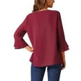 thumbnail image 3 of INSPIRE CHIC Women's V Neck Solid Pintuck Top Double Ruffle 3/4 Sleeve Lightweight Casual Tops, 3 of 4