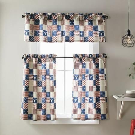 - Better Homes & Gardens Steers and Stripes 3pc Tiers & Valance Set