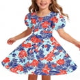 thumbnail image 4 of Auroural Girls Clothes 14-16 Outfits Girl's Flower Print Round Neck Short Sleeve Dress Classic Girls Back Summer Dress, 4 of 7