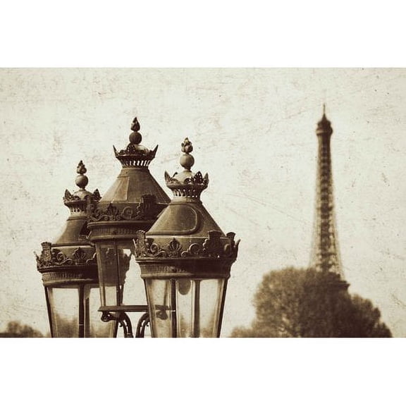 "Lamps and Eiffel Tower" Painting Print on Wrapped Canvas