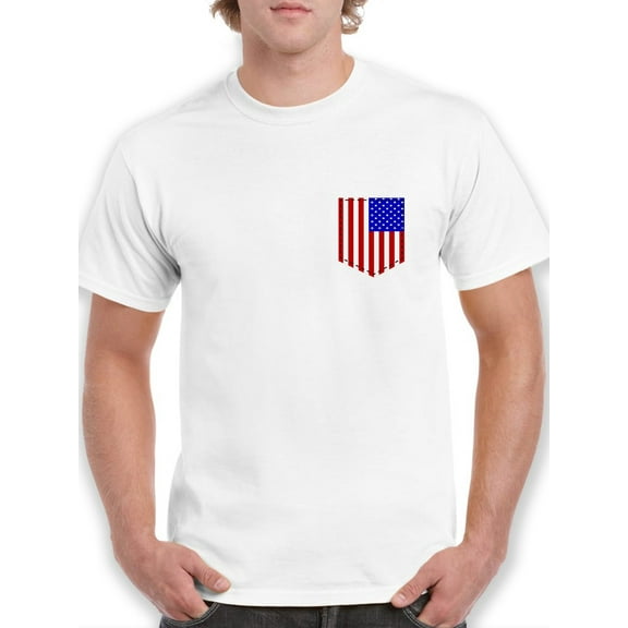 USA Pocket Flag Graphic Men White T-Shirt, Male x-Large