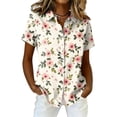 thumbnail image 2 of Women's Hawaiian Summer Cool Floral Tropic Print Beach Short Sleeve Button Up Shirt White XL, 2 of 5