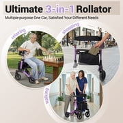Naipo Lightweight Foldable Rollator Walkers for Seniors, Mobility Rollator Walker with Adjustable Seat and 8 Wheels, 6-Level Adjustable Height, 300 lbs, Purple