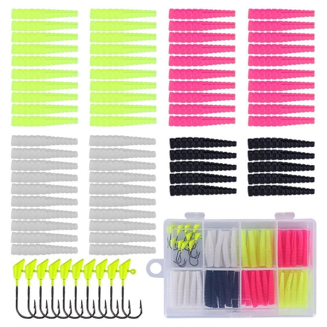 81pcs Artificial Baits Set Includes 70 Split Tail Grub Worms 10 Jig Head Hook Soft Fishing Lures Set Fishing Tackle