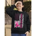 thumbnail image 3 of Breast Cancer Back The Pink American Flag US Crewneck Sweatshirt, M, Black, 3 of 4