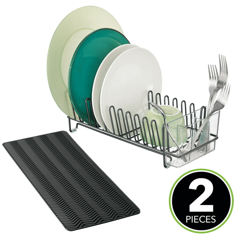 Mdesign Steel Dish Drying Rack/drainer Storage, Set Of 2, Black