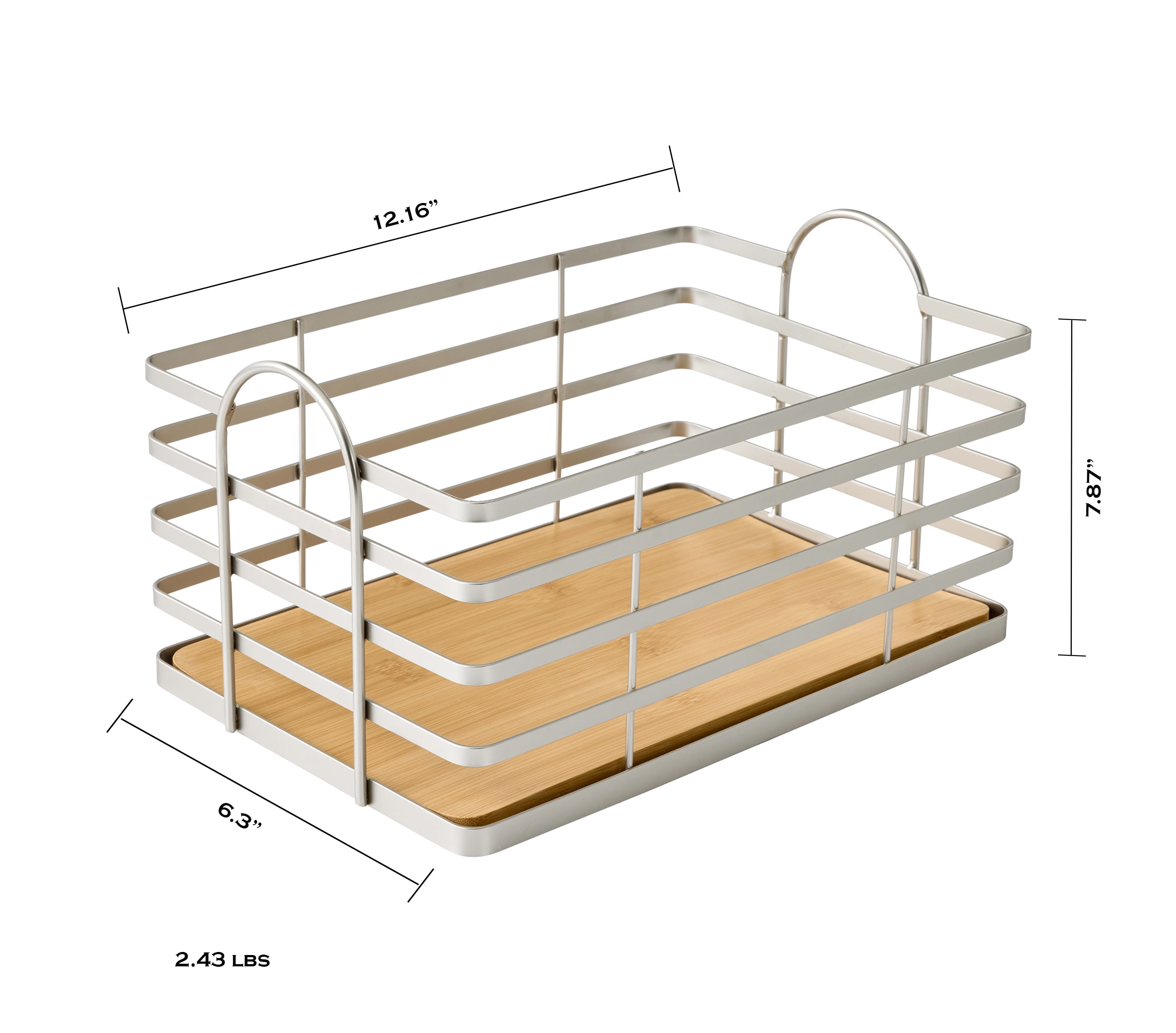 Better Homes & Gardens Satin Nickel Wire Storage Basket with Bamboo Bottom