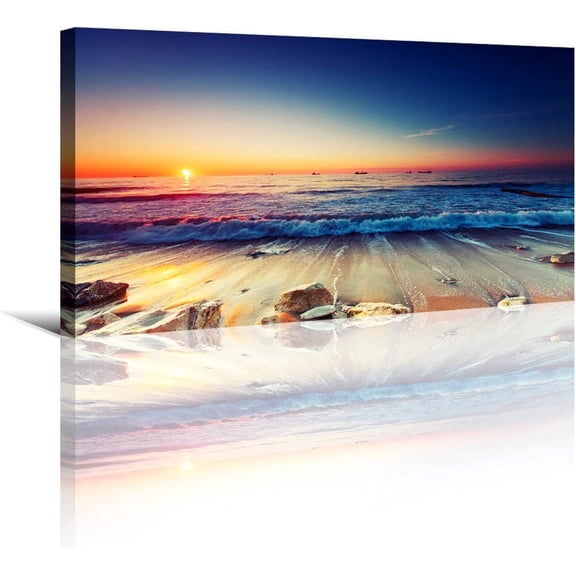 WFSposterBeach Wall Art Sea Ocean Landscape Picture Print Canvas Wall Art Modern Giclee Artwork Home Decor Stretched and Framed Ready to Hang,2cm Thick Frame, Waterproof Artwork