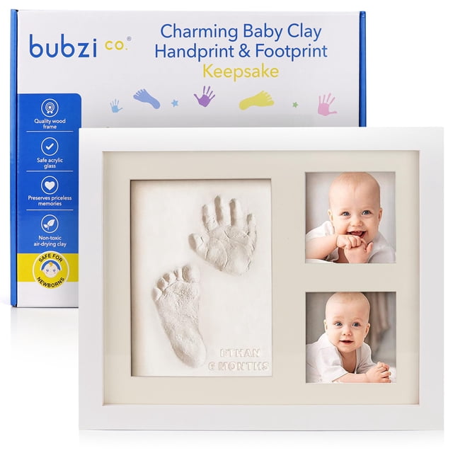 Marco de recuerdos para bebés Bubzi Co con estampado de pies y manos
