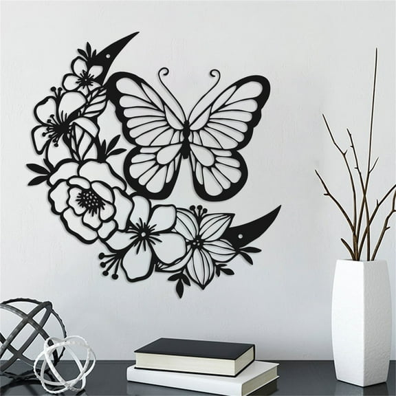HmNPlay Metal Butterfly Wall Art, Rust Proof Floral Butterfly Sculpture, Modern Flower Silhouette Decor for Living Room, Garden, Patio, Gift for Mom Home Decor