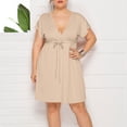 thumbnail image 2 of Vestido de Verano de Manga Corta para Mujeres de Verano Sexy de Tamaño Grande Vestido de Cuello en V de Color Sólido, Poliéster, 2 of 7