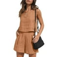 thumbnail image 4 of ZAZYULZ Womens 2 Piece Sets Two Piece Shorts Crop Tops Trendy Clothes Summer Set(Brown,L), 4 of 9