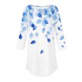 thumbnail image 4 of CYMMPU Tunic Tops 3/4 Sleeve Blouses for Women Dressy Casual Spring Tops Summer Fashion Shirts Round Neck Flower Pattern Loose Fit Hide Low Hem Plus Size T-Shirts XXXL, 4 of 5