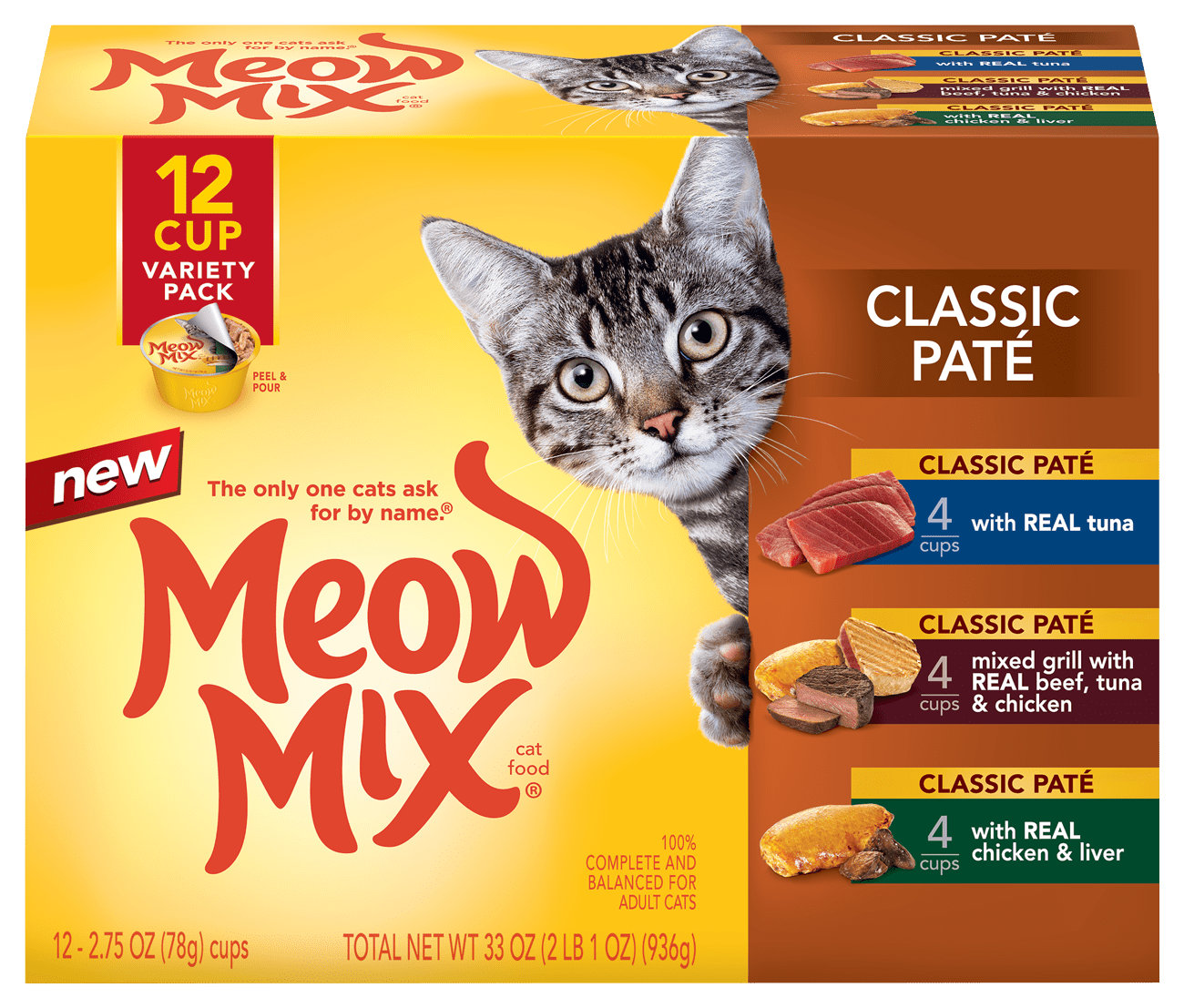 (Pack of 12) Meow Mix Classic Pate Wet Cat Food Variety Pack, 2.75 oz