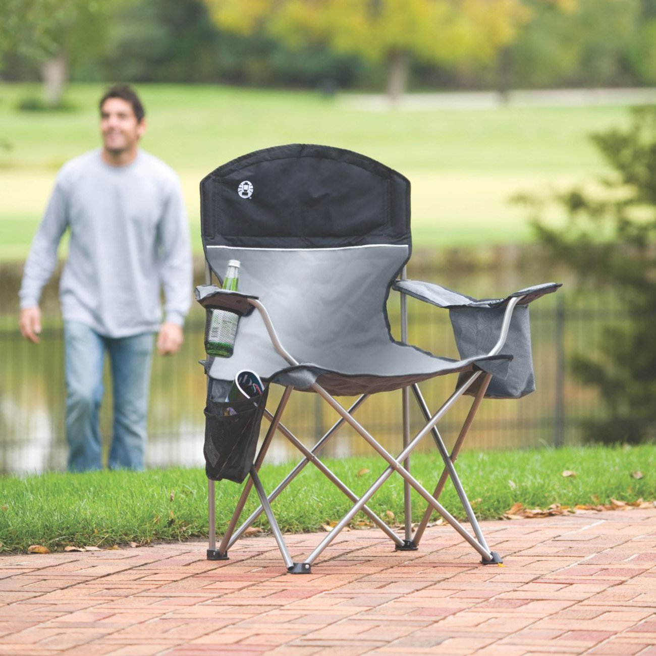 Coleman Oversized Quad Chair with Cooler and Cup Holder, Black/Gray | 2000020256 - image 2 of 7