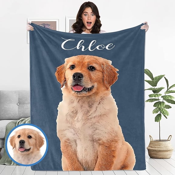 30*40'Personalized Pet Memorial Gifts, Custom Dog Blanket with Photos and Name, Personalized Pets Blankets with Picture, Puppy Bereavement/Passing Away Gifts