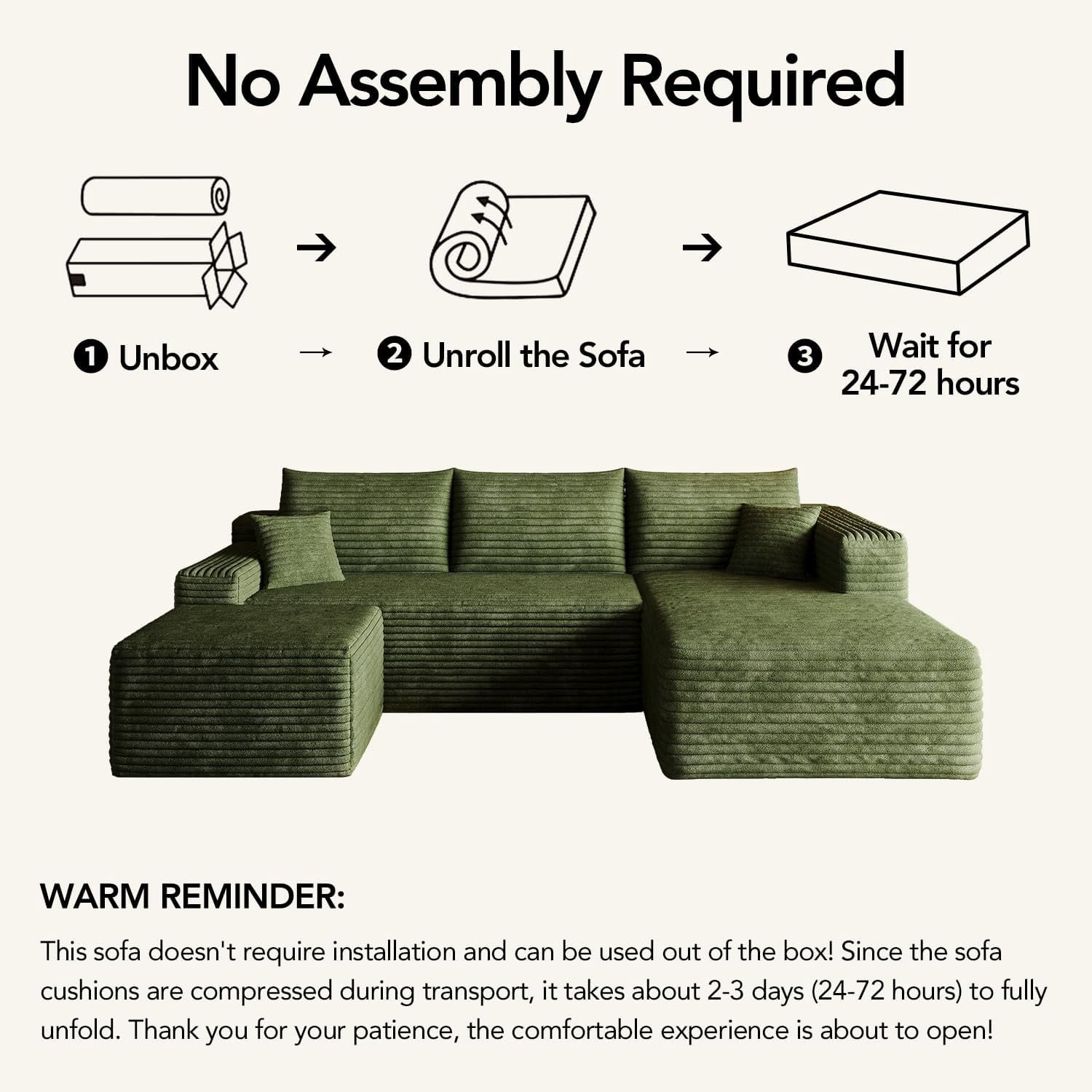 103" Cloud Sectional Sofa, Modern L Shaped Deep Seat Couch, Plush Corduroy Upholstered Sofa No Assembly, Living Room