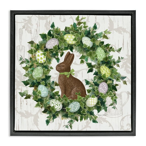 Stupell Industries Spring Easter Egg Wreath Botanical & Floral Painting Black Floater Framed Canvas Art Print Wall Art, 18 x 18
