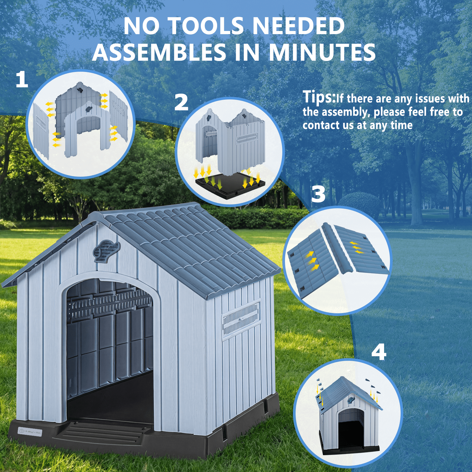 Waleaf Durable Waterproof Plastic Dog House for Small to Large Sized Dogs, Indoor Outdoor Doghouse with Elevated Floor
