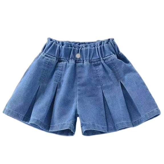 MEZZALL Child Shorts Cute Girls Blue Solid Color Denim Shorts For Everyday Soft Stretch Jeans Shorts For Girls With Comfortable Fit And Stitching Fashionable Summer Bottoms