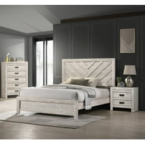3pc Rustic Beige Finish Bedroom Furniture Full Size Geometric HB Bed Chest Nightstand Set