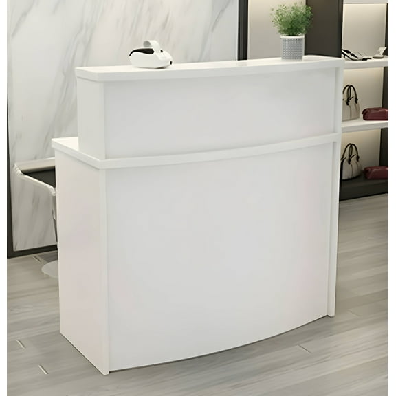 UGOS Mono 40" Modern Reception Desk w/Transaction Counter, Laminate Desktop, Multifunctional Standing Front Desk for Home, Office, Salon, Spas, and Lobby (White)