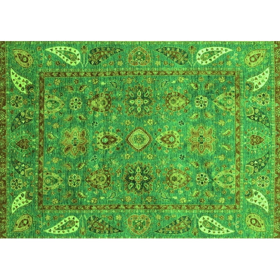 Ahgly Company Indoor Rectangle Oriental Green Traditional Area Rugs, 7' x 9'