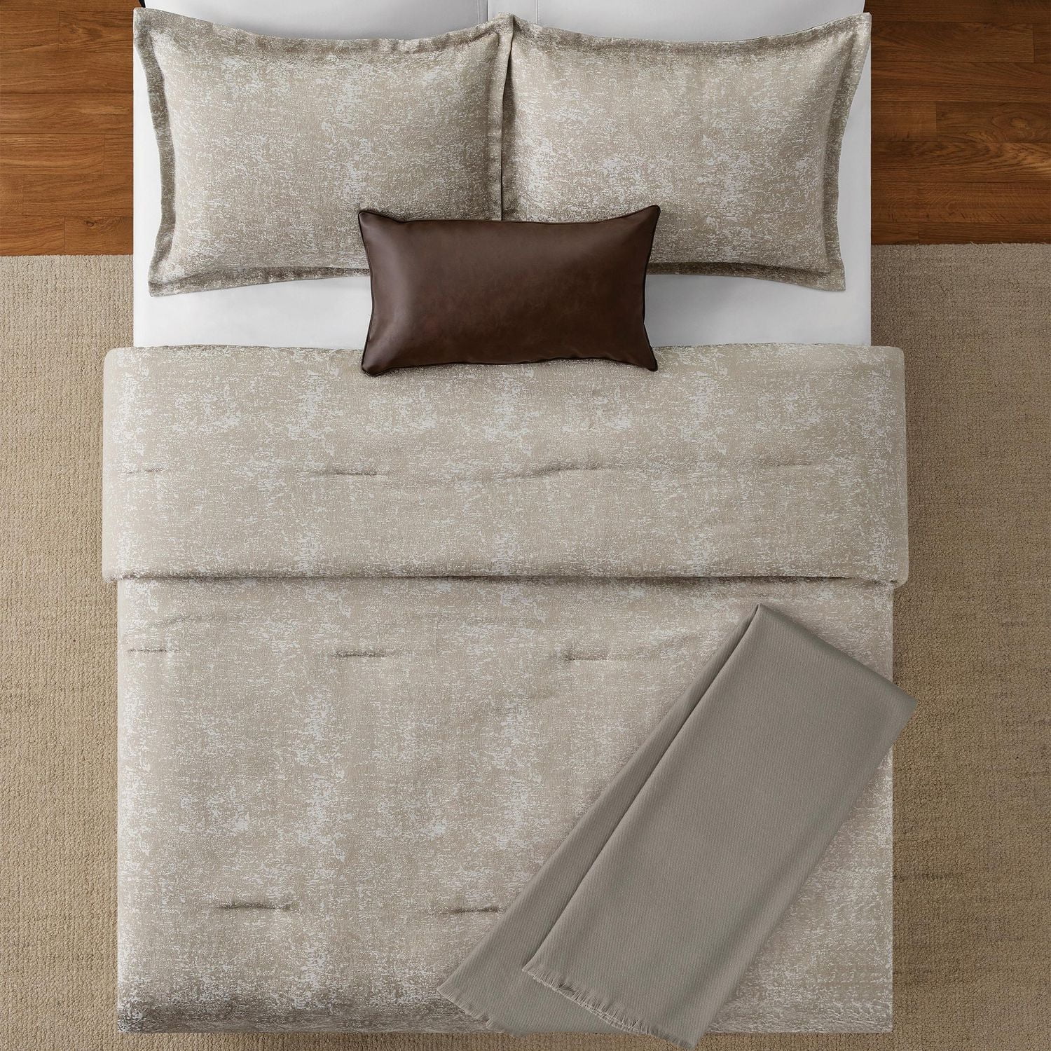 Mainstays 5-Piece Gold Textured Comforter Set, Double/Queen, Includes storage bag