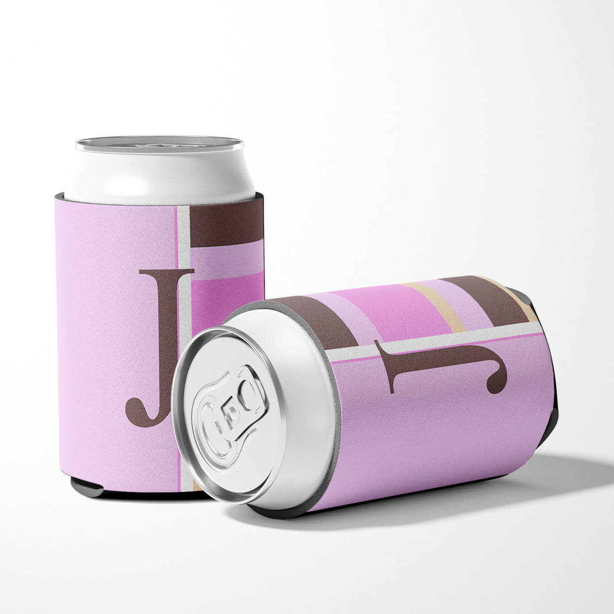 Letter J Initial Monogram - Pink Stripes Can or Bottle Hugger