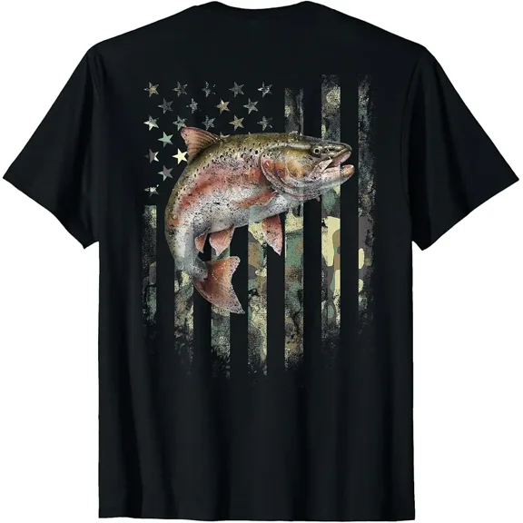 Rainbow Trout Camouflage American Flag Fishing Graphic for Men Tee