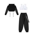 thumbnail image 3 of TiaoBug 3-Piece Kids Girls Sleeveless Cross Back Top and Sweatpants with Long Sleeve Hooded Crop Top White Black 6, 3 of 5