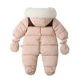 thumbnail image 4 of GYRATEDREAM Baby Winter Warm Puffer Solid Zipper Romper Hooded Snowsuit with Mittens 3-18 Months, 4 of 10