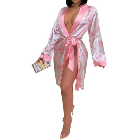 

Emmababy Women Silk Satin Robe Bathrobe Gown Kimono Sleepwear Pjs Lingerie