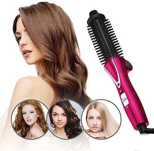 Mini Collaspe Hair Curler, Tangle-Free Curling Iron Brush and Volumizer, Dual Voltage Travel-Friendly Tourmaline Ceramic Ionic Hot Brush Styling Wand(Red)