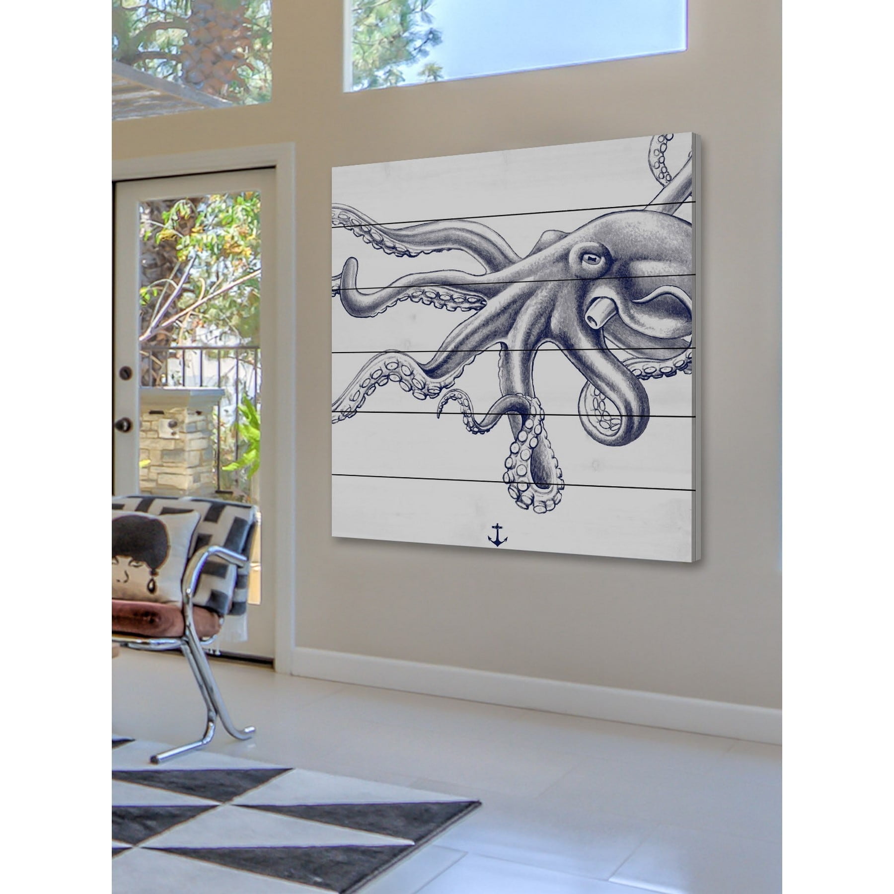 Marmont Hill "Blue Octopus" Painting Print on White Wood