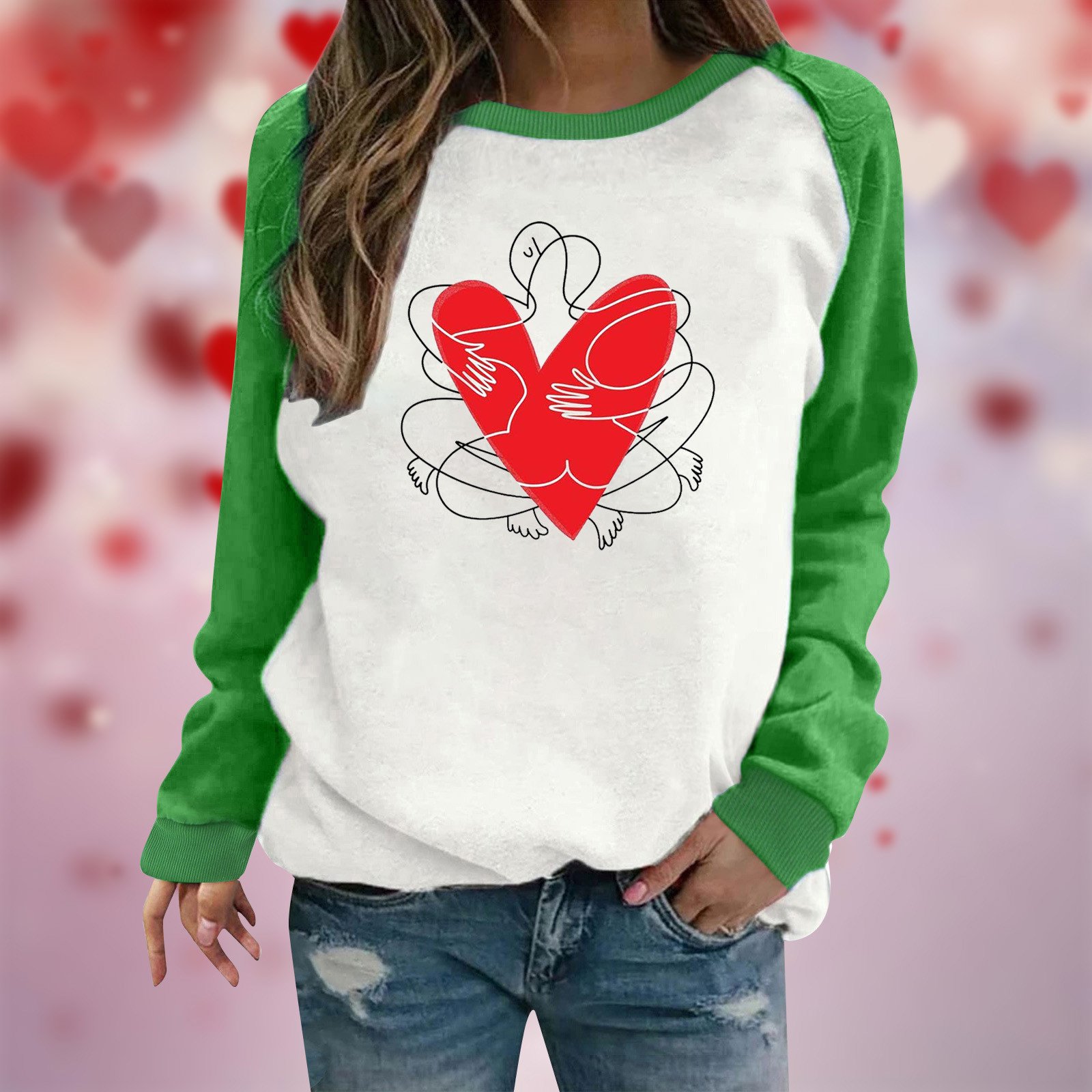 Women's Sweatshirt Valentines Day Clearence Women Long Sleeves Casual  Shirts Valentine's Day Printing Round Neck Sweatshirt Crewneck Pullover  Tunic Tops Je Green M | Walmart Canada