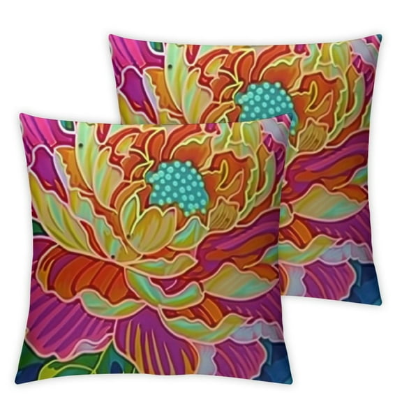 BANET Colorful Flower Lumbar Throw Pillows Hot Pink Lumbar Throw Pillow Cushion Style Pillow Cover Case for Living Room Set of 2 12x12in
