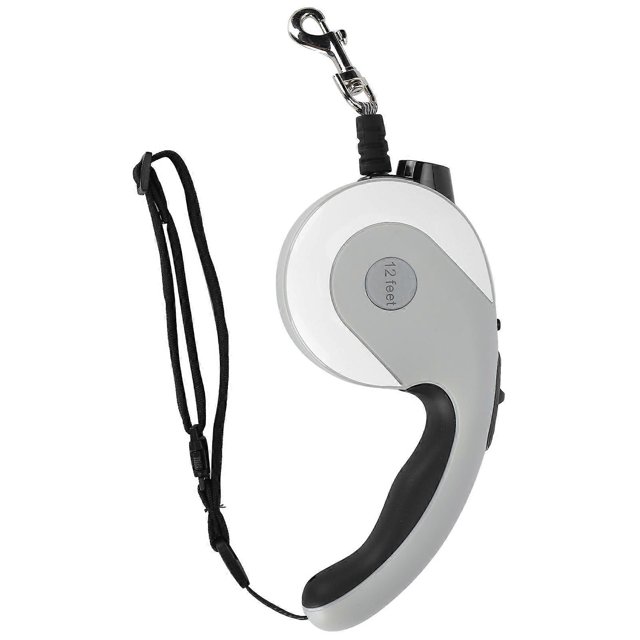 Retractable Dog Leash Pet Walking Leash with AntiSlip Handle LED Light and Metal Hook(White Gray )
