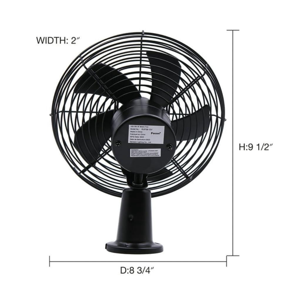 Facon 12V 8'' Car Cooling Automobile Vehicle Fan, Powerful Quiet with 2-Speed, Ventilation Electric Car Fans for RV Truck Bus Boat Van SUV Yacht