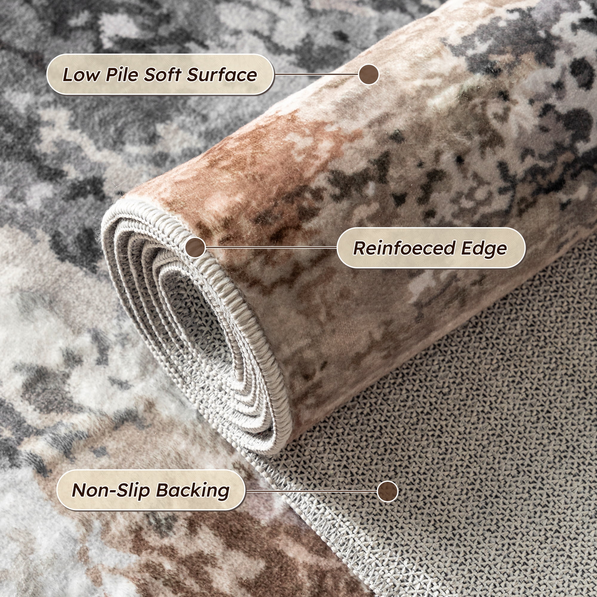 EnHomee Area Rug for Living Room 5x7 Area Rugs for Bedroom Modern Abstract Rug with Rubber Backing Non Slip Washable Persian Carpet, Brown Gray