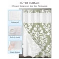 thumbnail image 2 of No Hook Cloth Fabric Shower Curtain with Snap in Liner, Baroque Sage Green Waterproof Shower Curtains Set with See Through Top Window, Vintage Damask Classic Floral Bath Curtains Shower 72"x96", 2 of 6