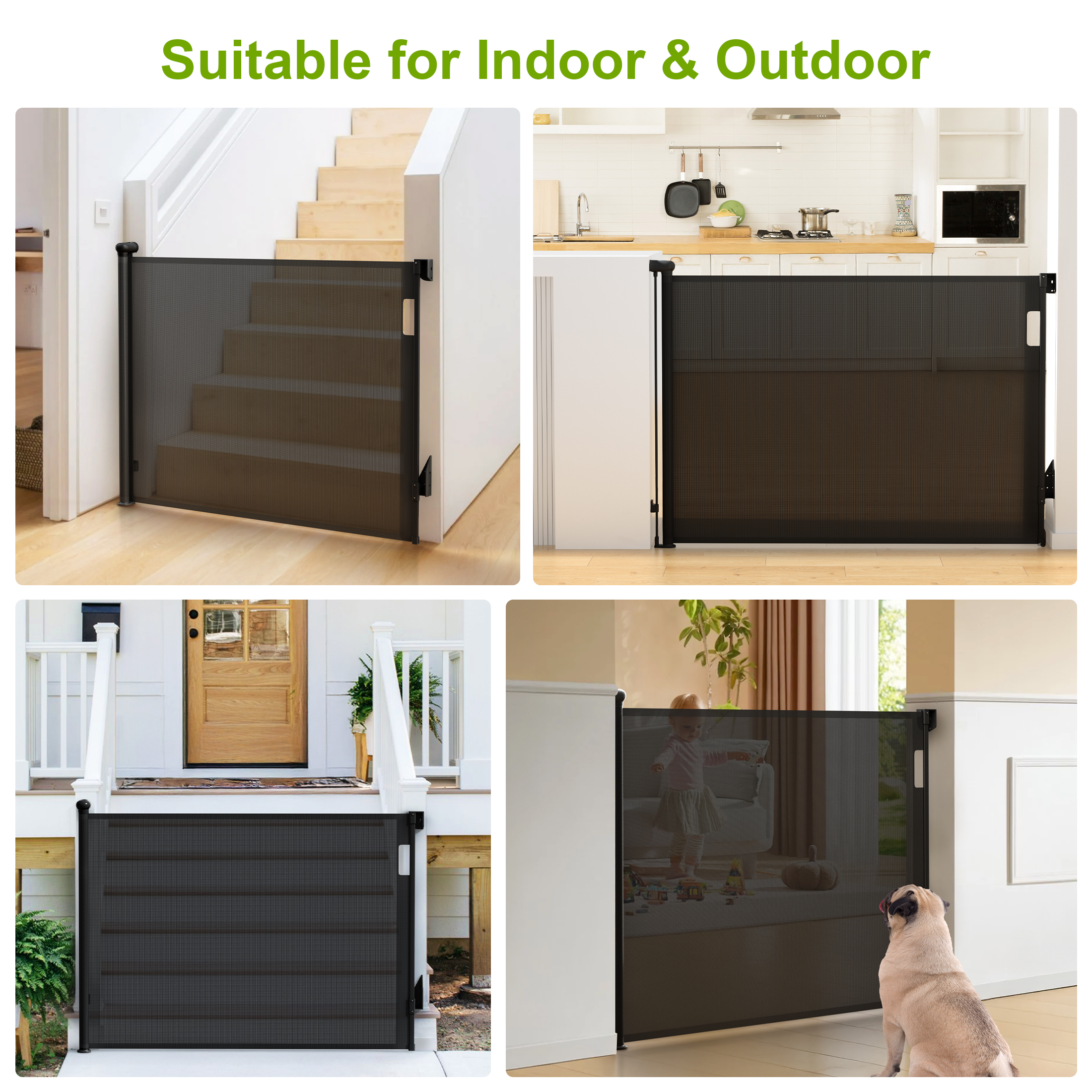 Vomeast Retractable Gates,Extends up to 55in Wide Baby Safety Gates Dog Gate for Doorways Stairs Hallways(Black)
