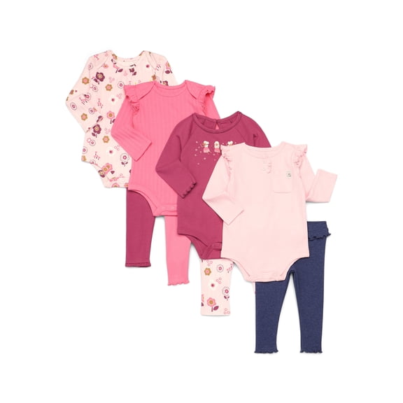 Garanimals Baby Girls Mix and Match Bodysuits and Leggings Kid-Pack, 8-Piece, Sizes 0M-24M